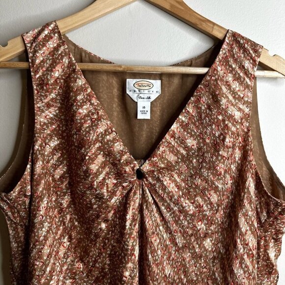 Vintage Talbots Babydoll Blouse Top Sz 16 Petite Brown Tan 100% Silk Y2K Fairy - Picture 2 of 11